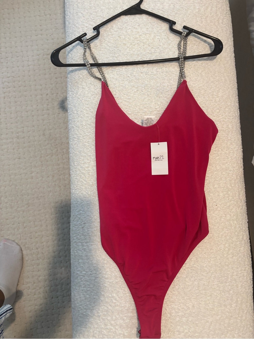 Rue21  Bright Pink One-Piece with Silver Chain Straps/bodysuit